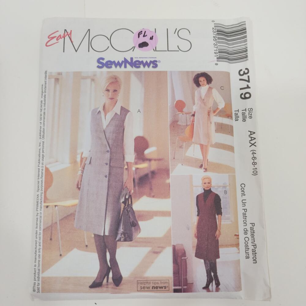 UNCUT Easy McCall's Sewing Pattern Woman Miss Petite Jumper & Shirt Size 4-10